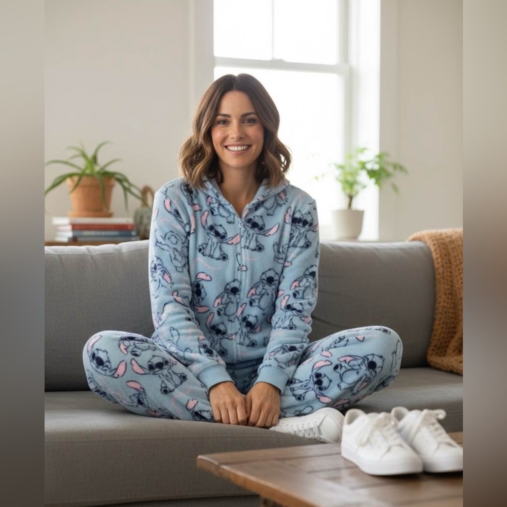 Disney Women's Stitch Light Blue Fleece PJ Onesie Size XL NWOT